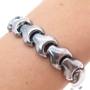 925 Sterling Silver Vintage Italy Modernist Oxidized Spine Link Bracelet 7.25"